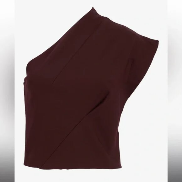 🦋NWT 🌸 EXPRESS STRUCTURED ONE SHOULDER PONTE CROPPED TOP BURGUNDY XS - Picture 4 of 6